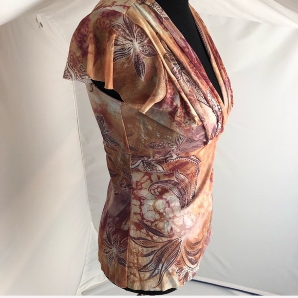 Express nylon mesh multicolor flutter sleeve top M - Picture 3 of 7